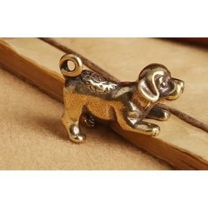 Miniature Brass Dog Figurine Cute Brass Dog Pendant for Tea Room‎ Living Room